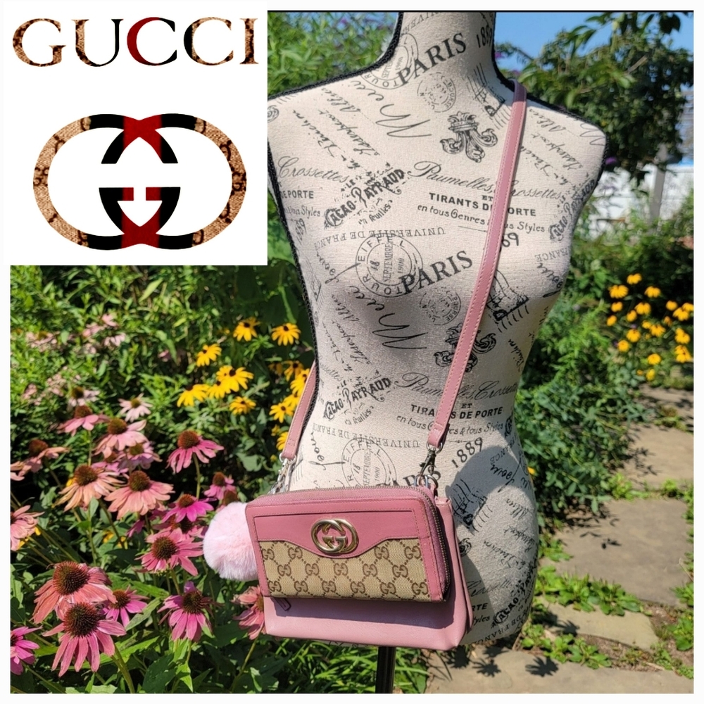 AUTHENTIC Pink Gucci long wallet with strap
